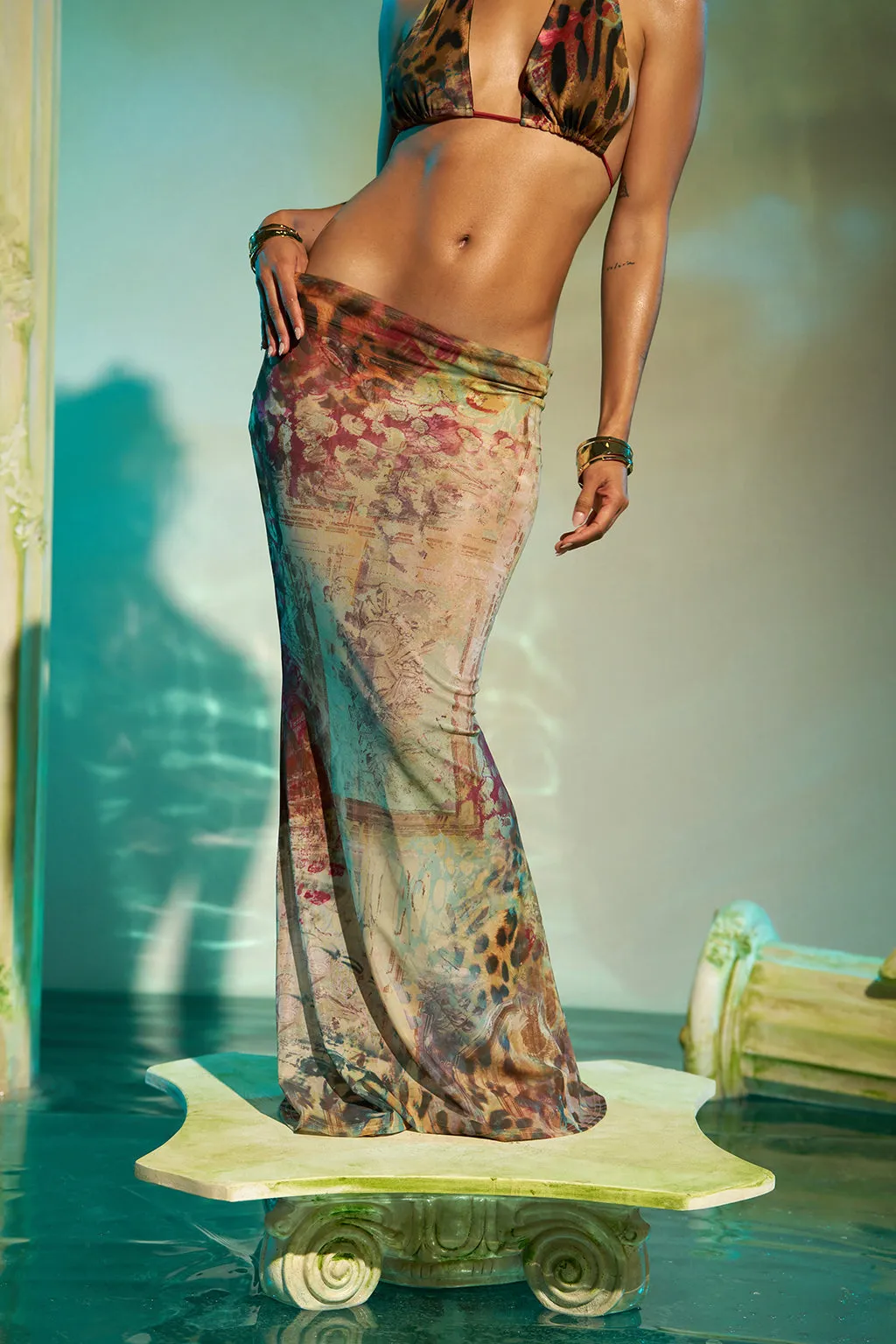 MESH MAXI SKIRT IN VENICE PRINT