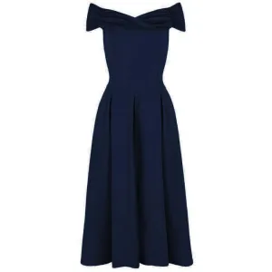 Navy Blue Crossover Vintage Bardot 50s Swing Dress