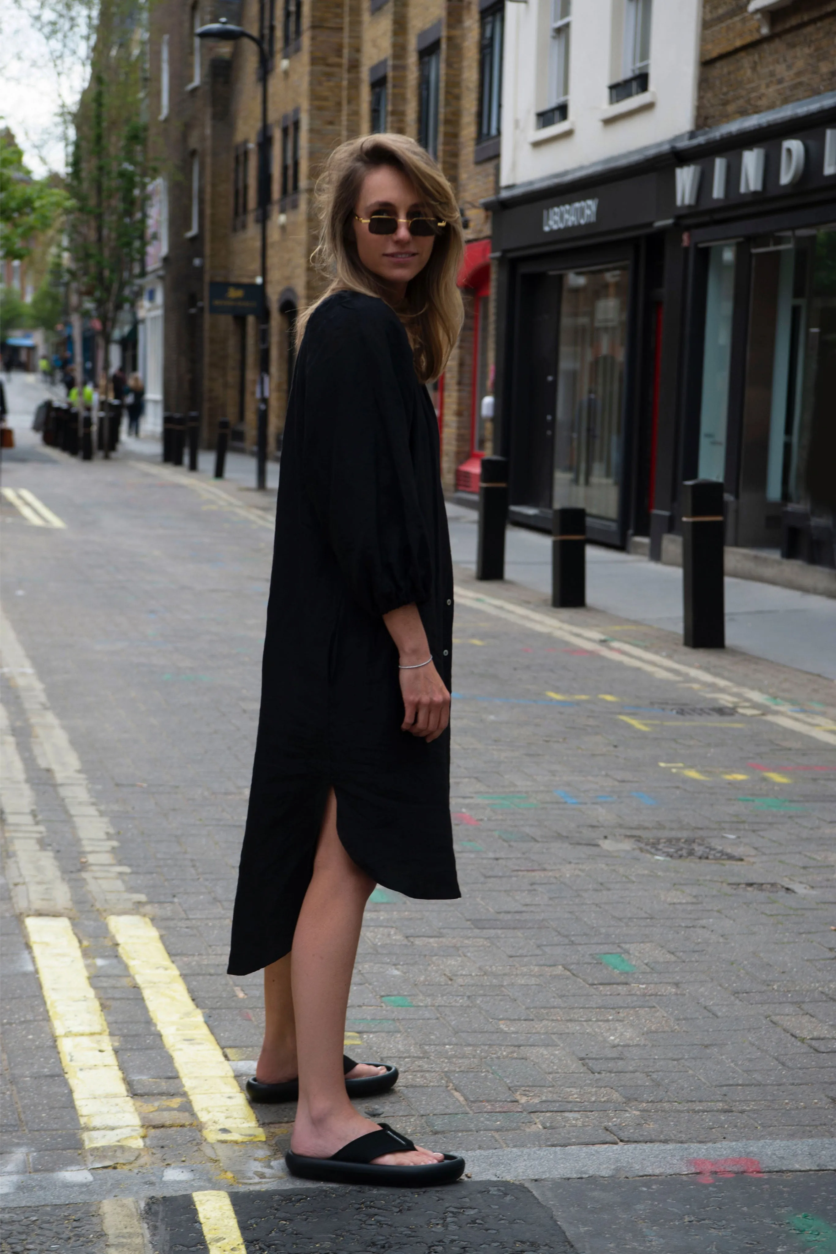 Ophelia Black Linen Shirt Dress