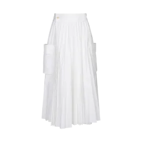 Pleated Poplin Midi Skirt