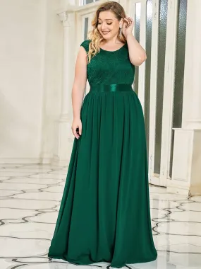 Plus Size Classic Round Neck V Back A-Line Chiffon Bridesmaid Dresses with Lace