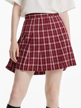 Red Plaid Pleated Skirt