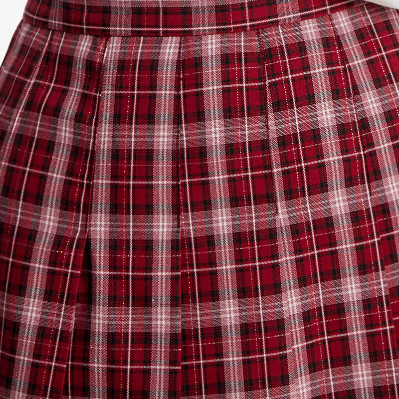 Red Plaid Pleated Skirt