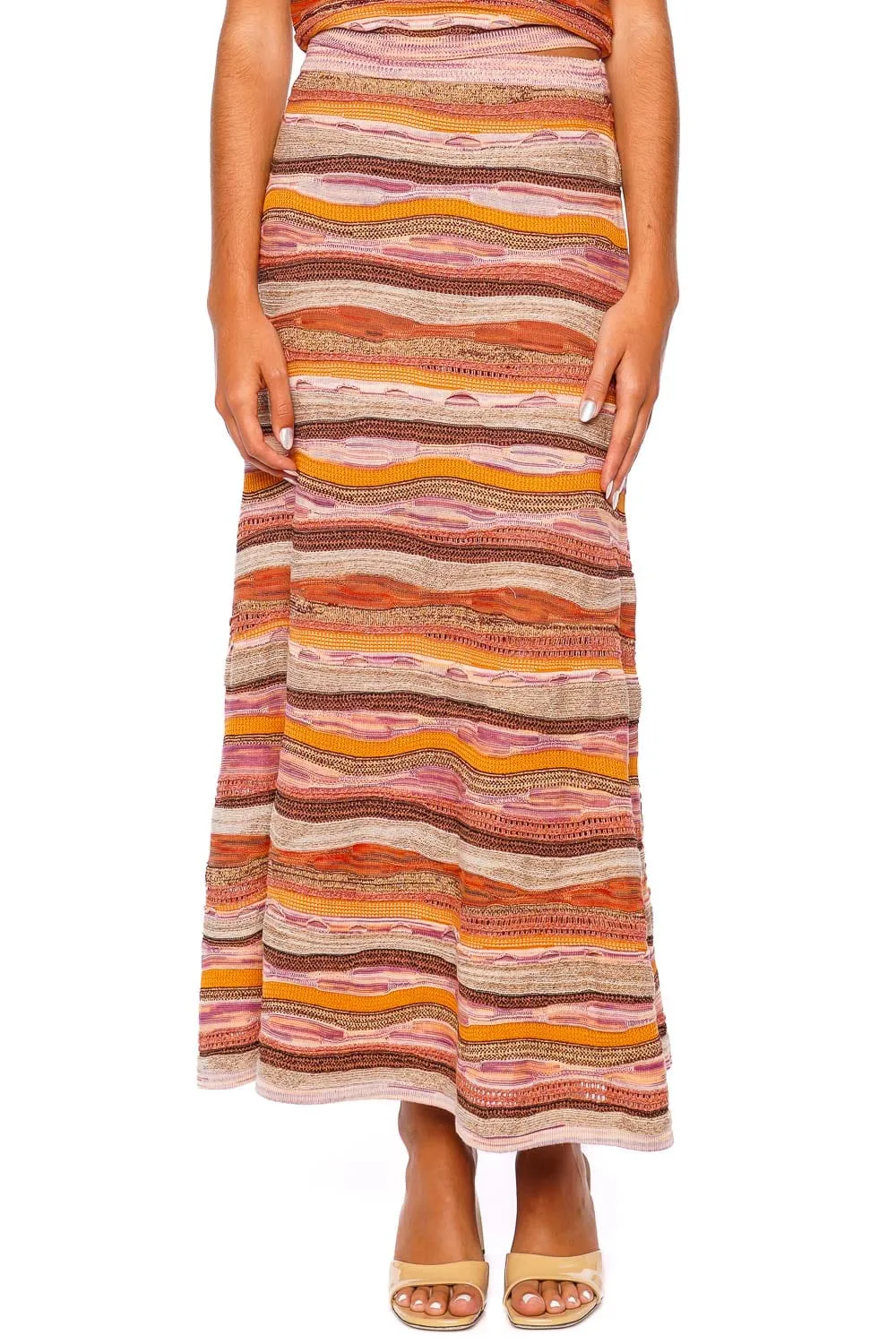 Rosen Sunset Jacquard Knit Maxi Skirt