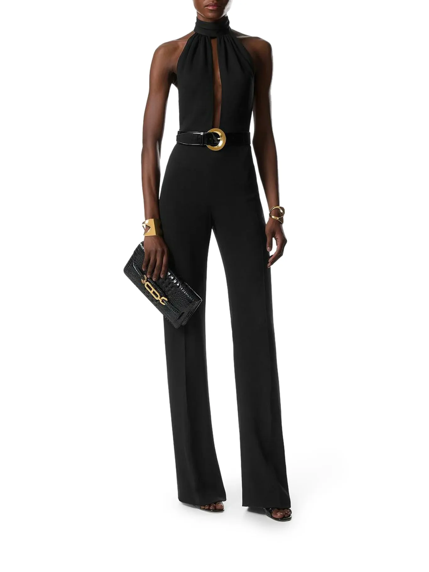 SABLE` HALTER NECK BELTED JUMPSUIT