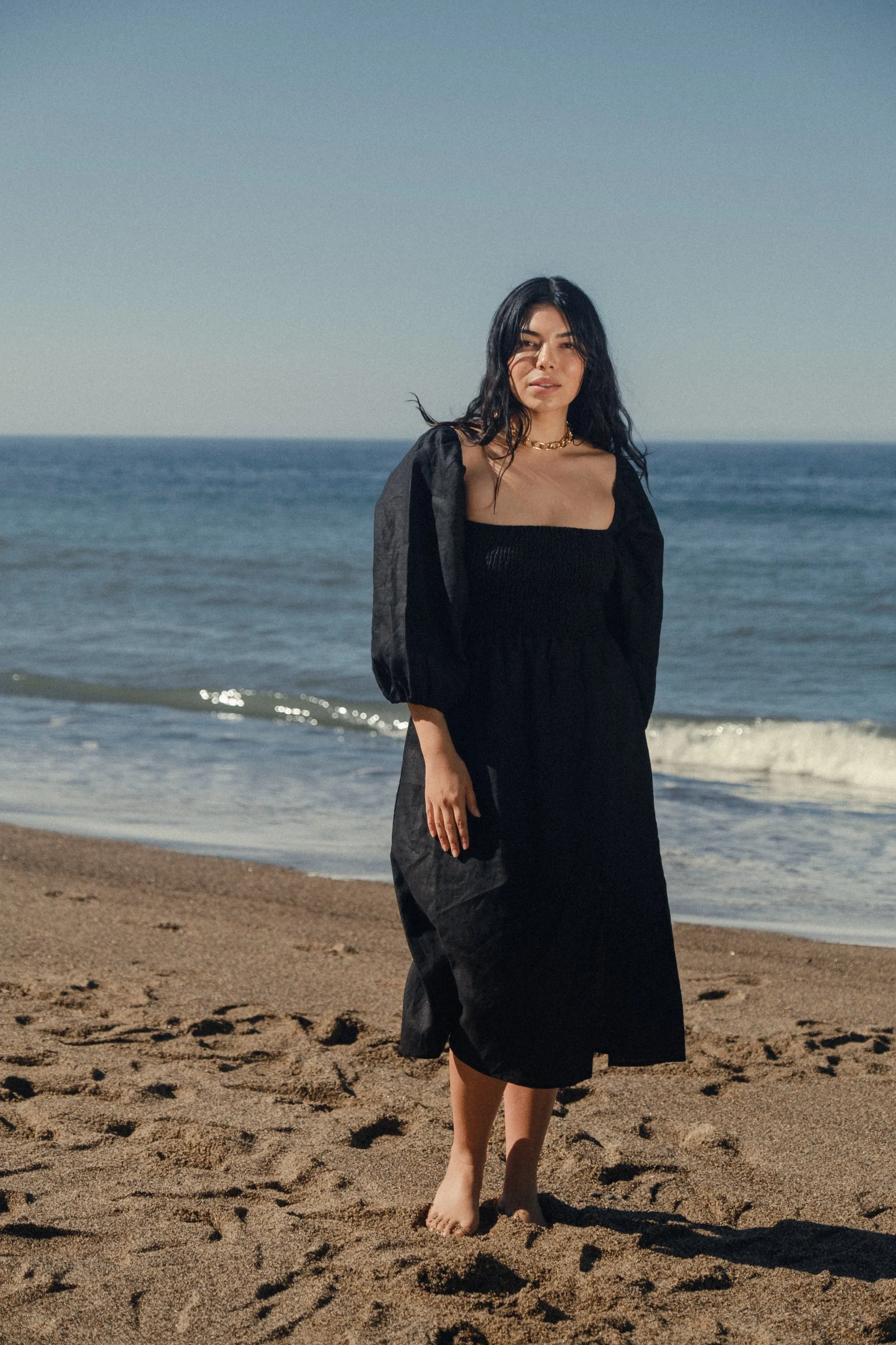 Sidney Dress in Black Linen