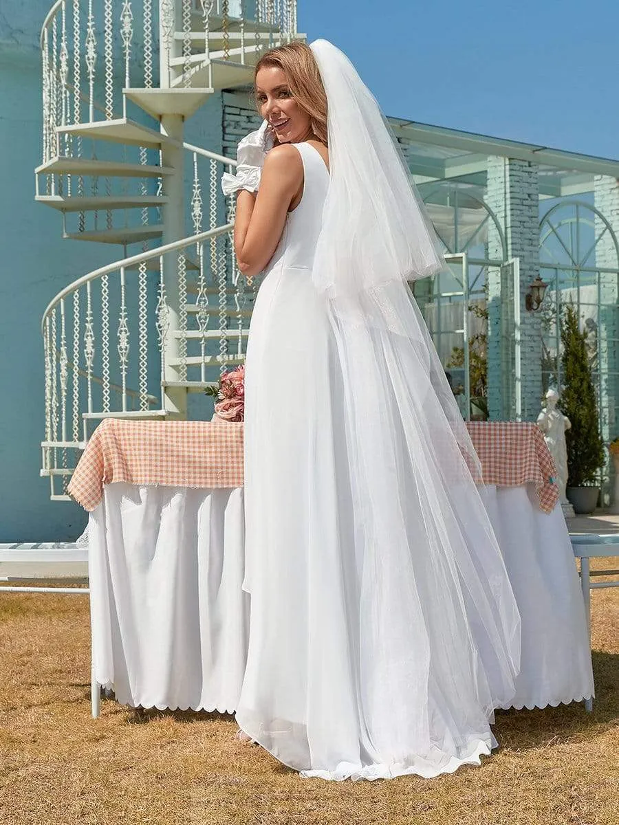 Simple V Neck Chiffon Wholesale Wedding Dress with Asymmetric Hem