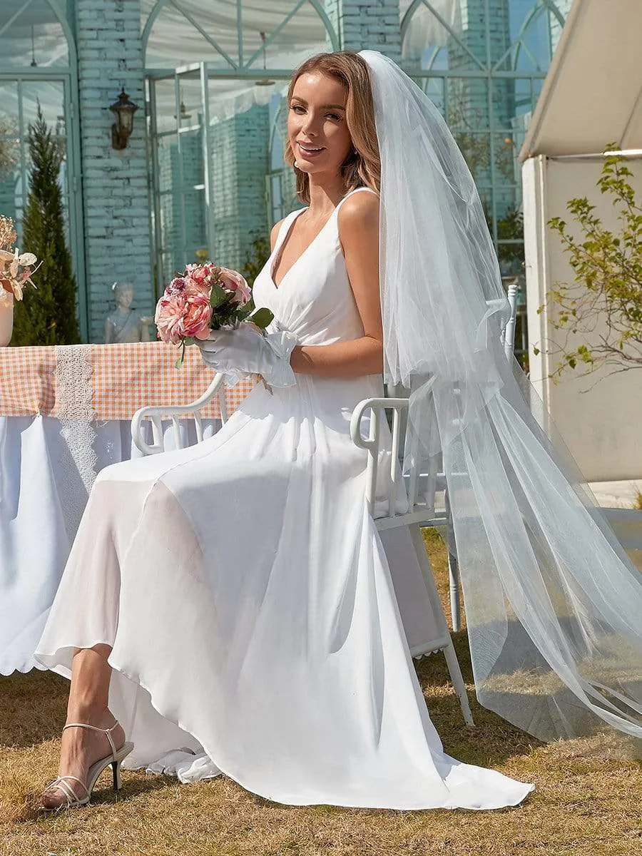 Simple V Neck Chiffon Wholesale Wedding Dress with Asymmetric Hem