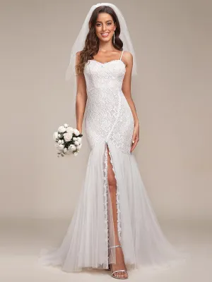 Spaghetti Strap Lace Backless Long Fishtail Wedding Dress