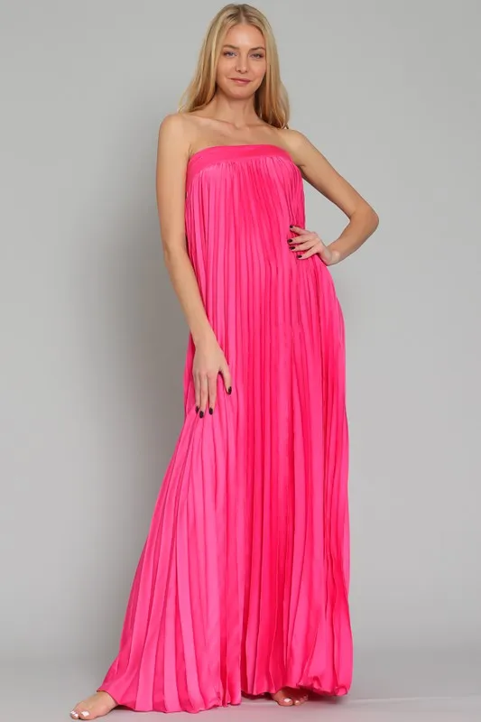 Strapless Pleated Maxi Dress