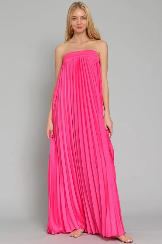 Strapless Pleated Maxi Dress