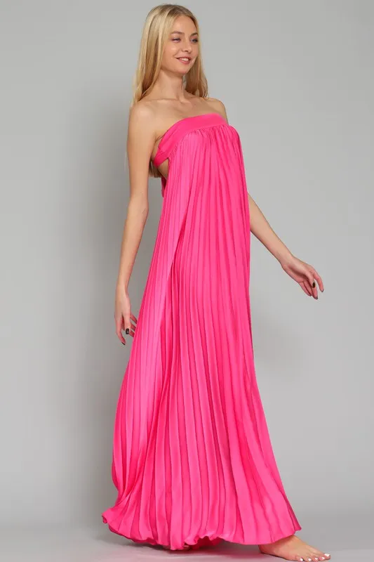 Strapless Pleated Maxi Dress