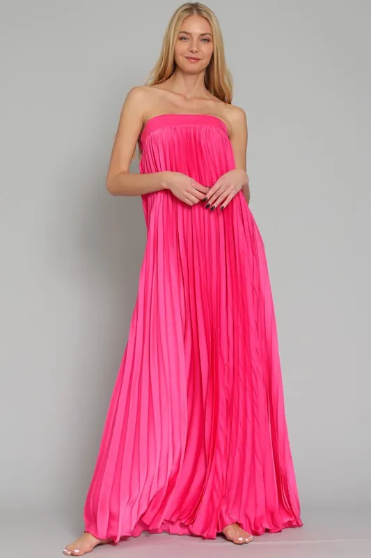 Strapless Pleated Maxi Dress