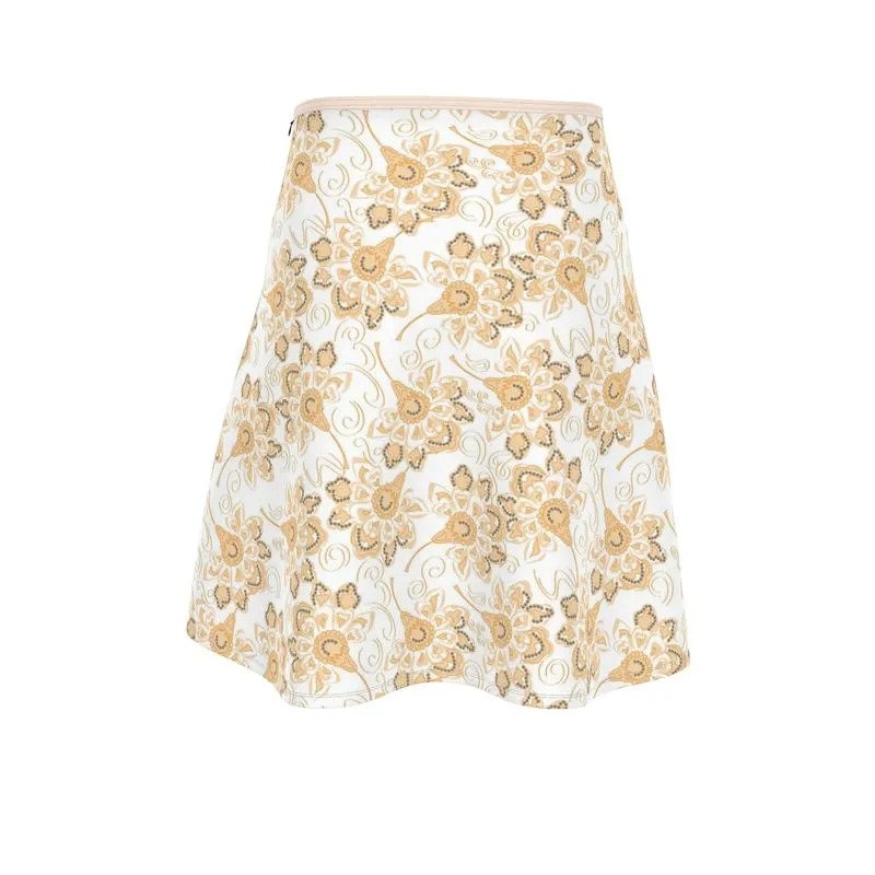 Tan Floral Flared Skirt