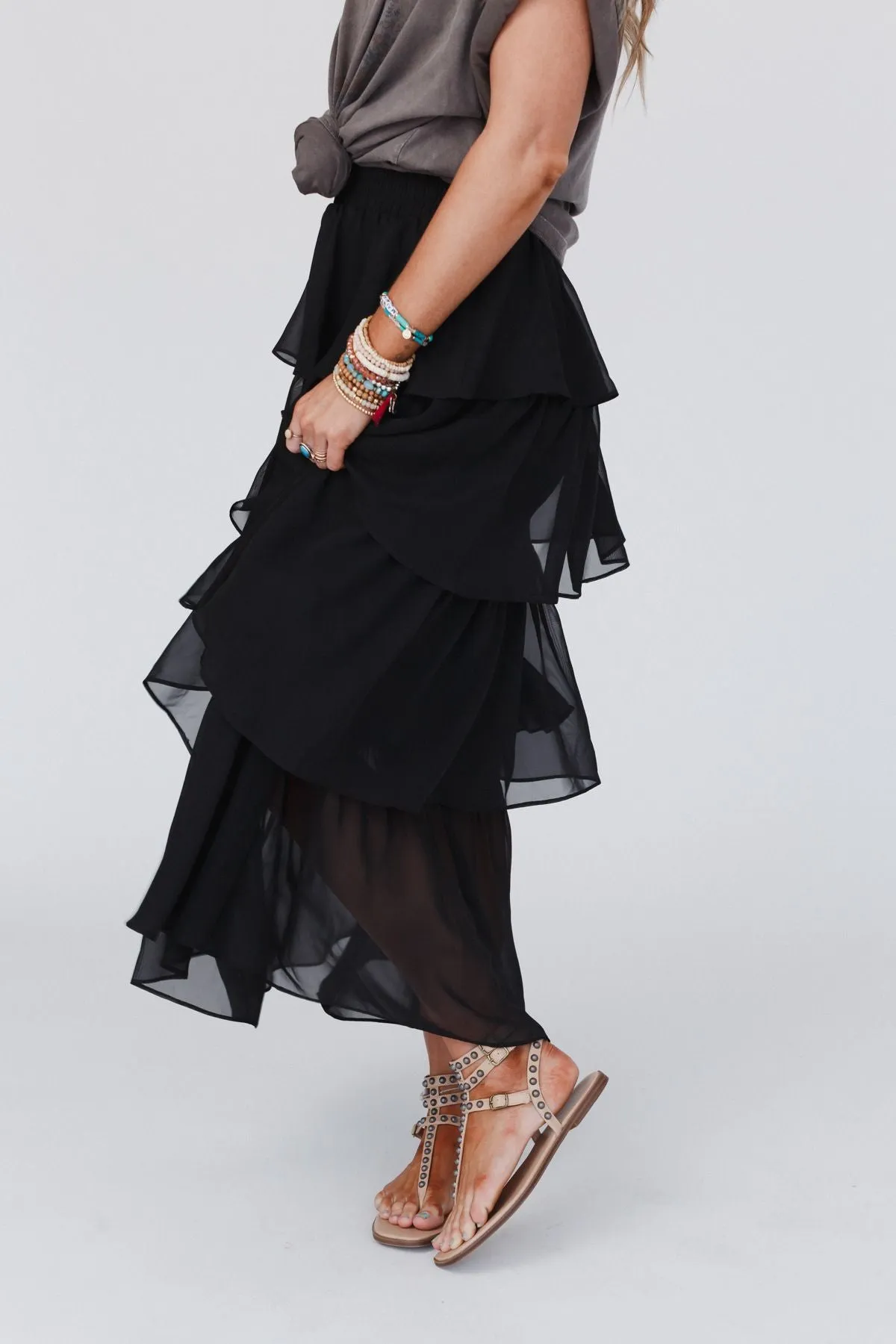 Tiers Of Joy Ruffle Maxi Skirt - Black