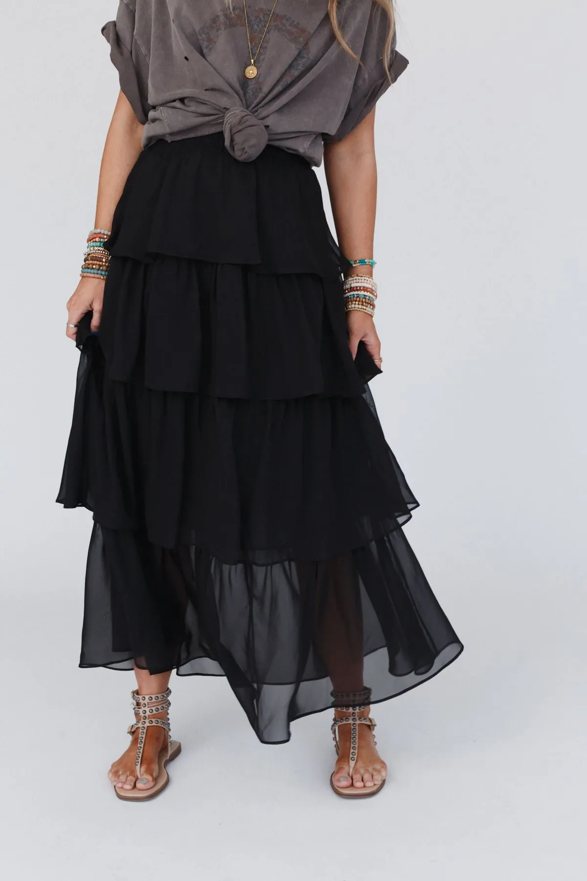 Tiers Of Joy Ruffle Maxi Skirt - Black