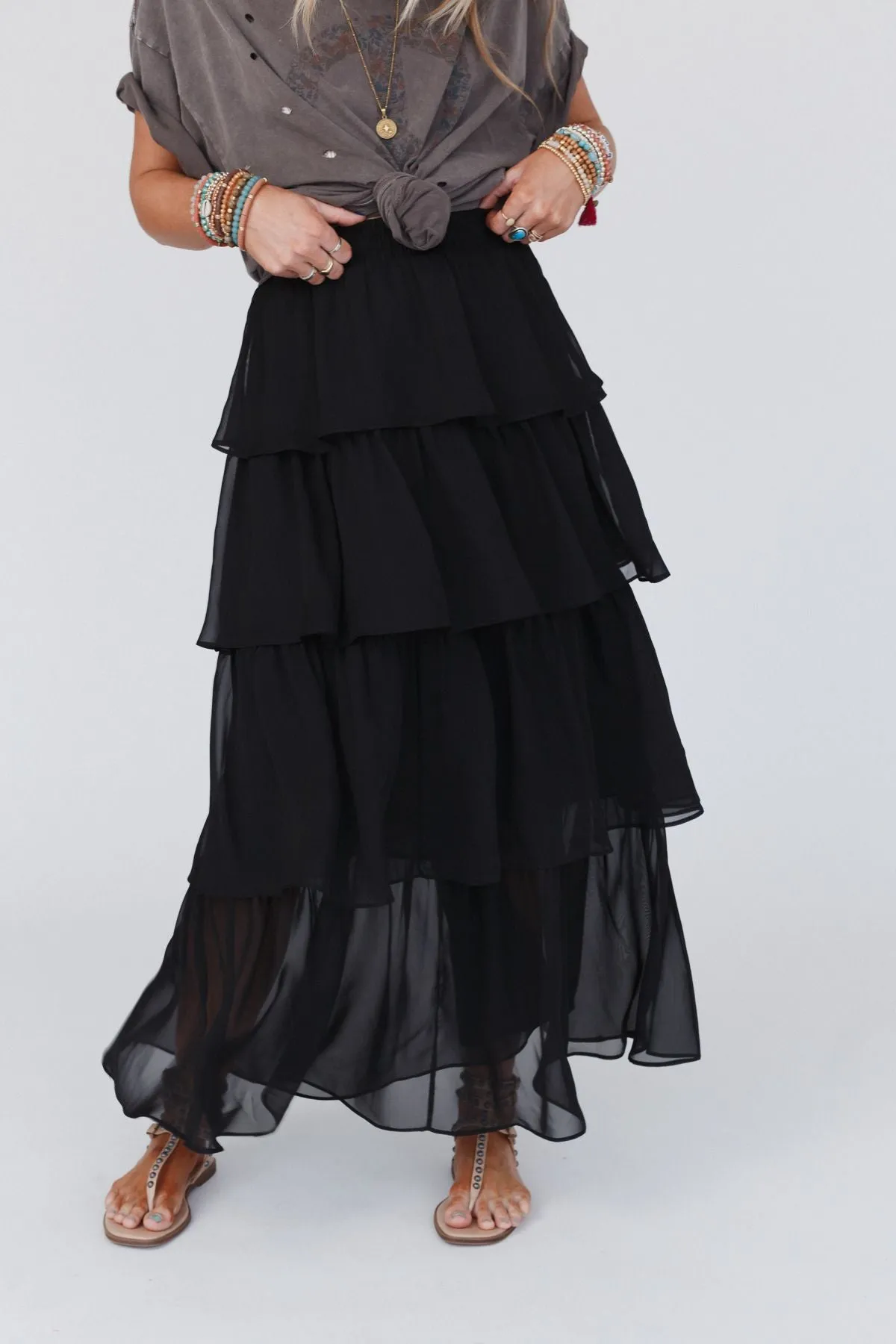 Tiers Of Joy Ruffle Maxi Skirt - Black