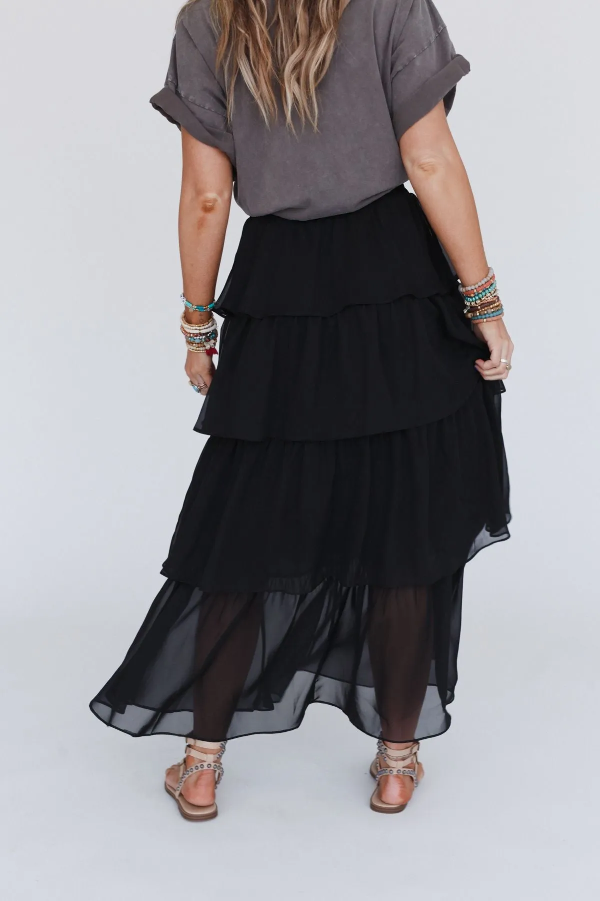 Tiers Of Joy Ruffle Maxi Skirt - Black