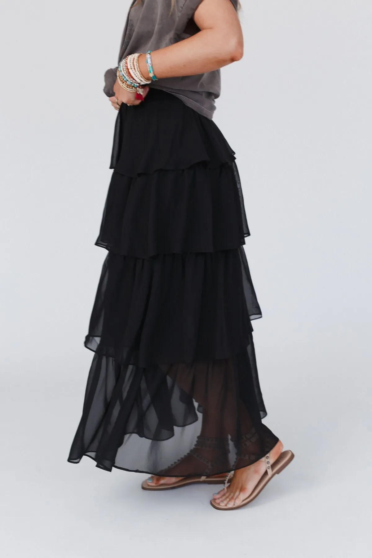 Tiers Of Joy Ruffle Maxi Skirt - Black