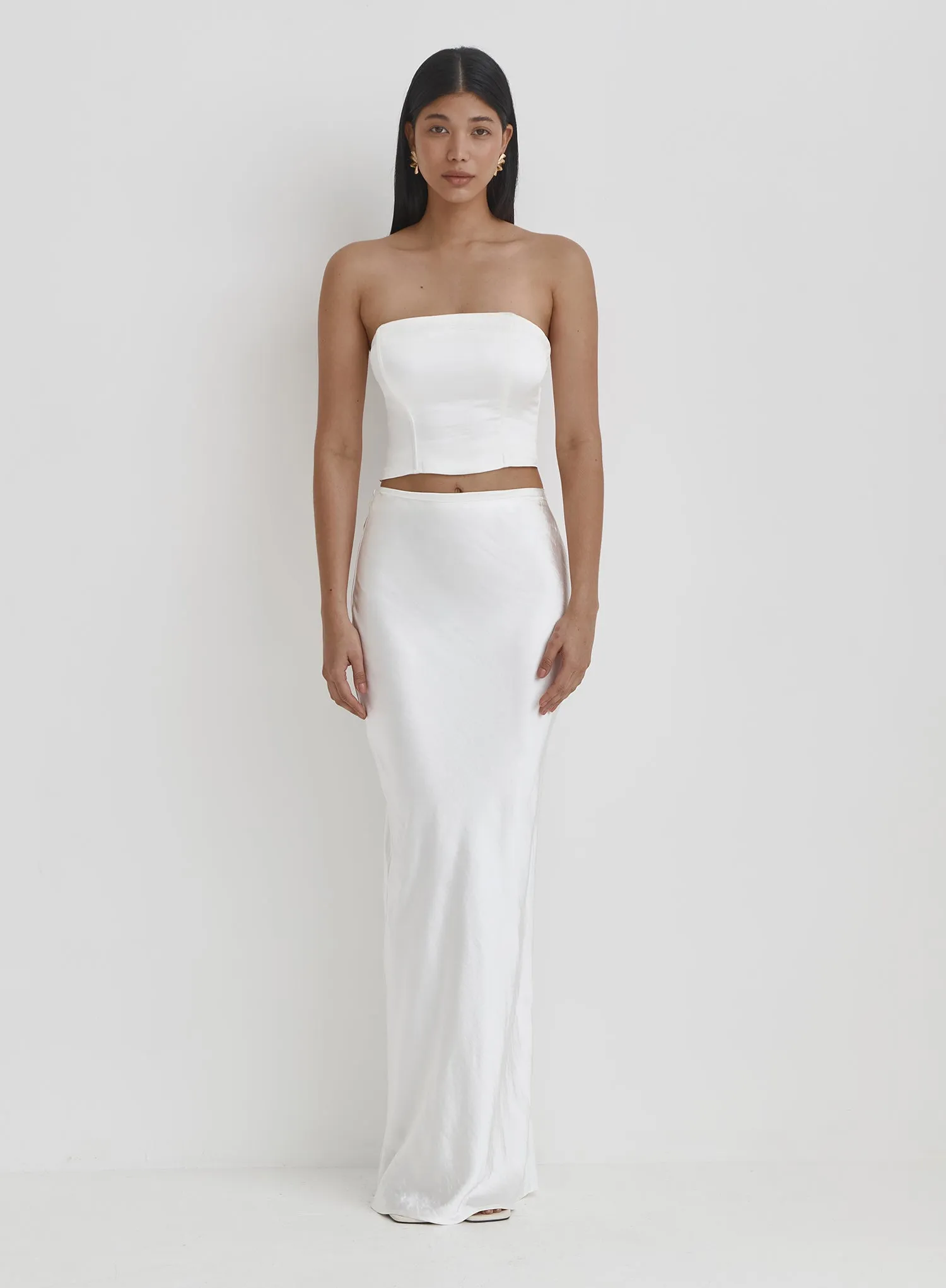 White Satin Maxi Skirt-Azalea