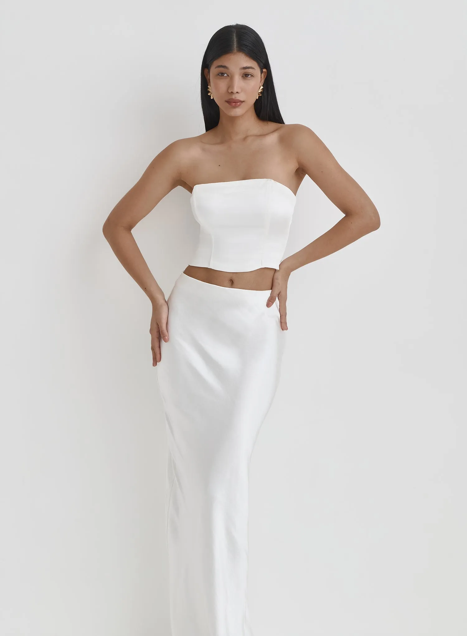 White Satin Maxi Skirt-Azalea