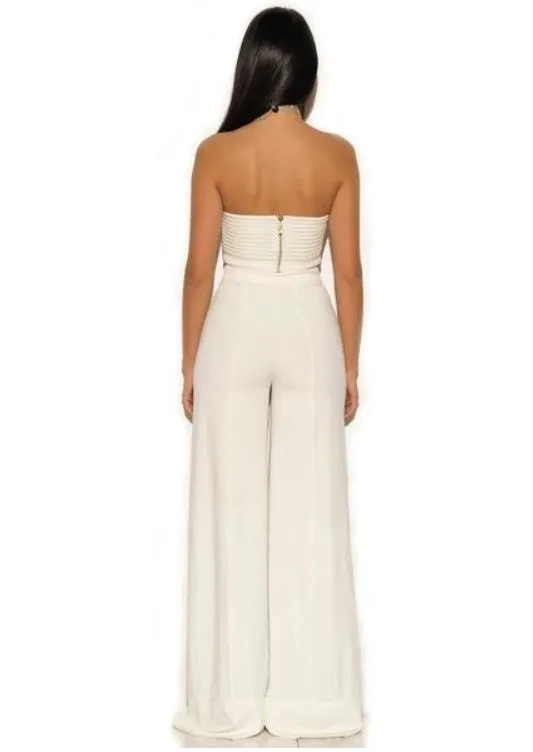 White Strapless Stretch Two Piece Pantsuit