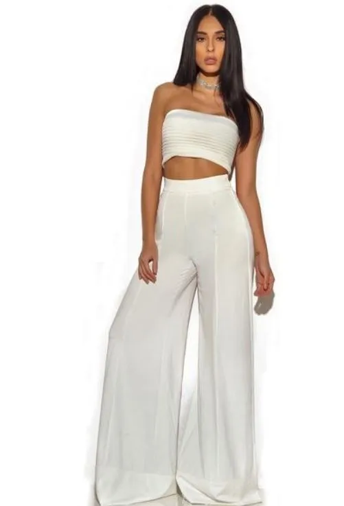 White Strapless Stretch Two Piece Pantsuit