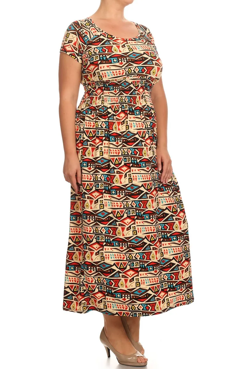 Women's Plus Short Sleeve Print Maxi Home Dresses - Indian Vessels