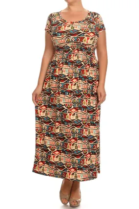 Women's Plus Short Sleeve Print Maxi Home Dresses - Indian Vessels