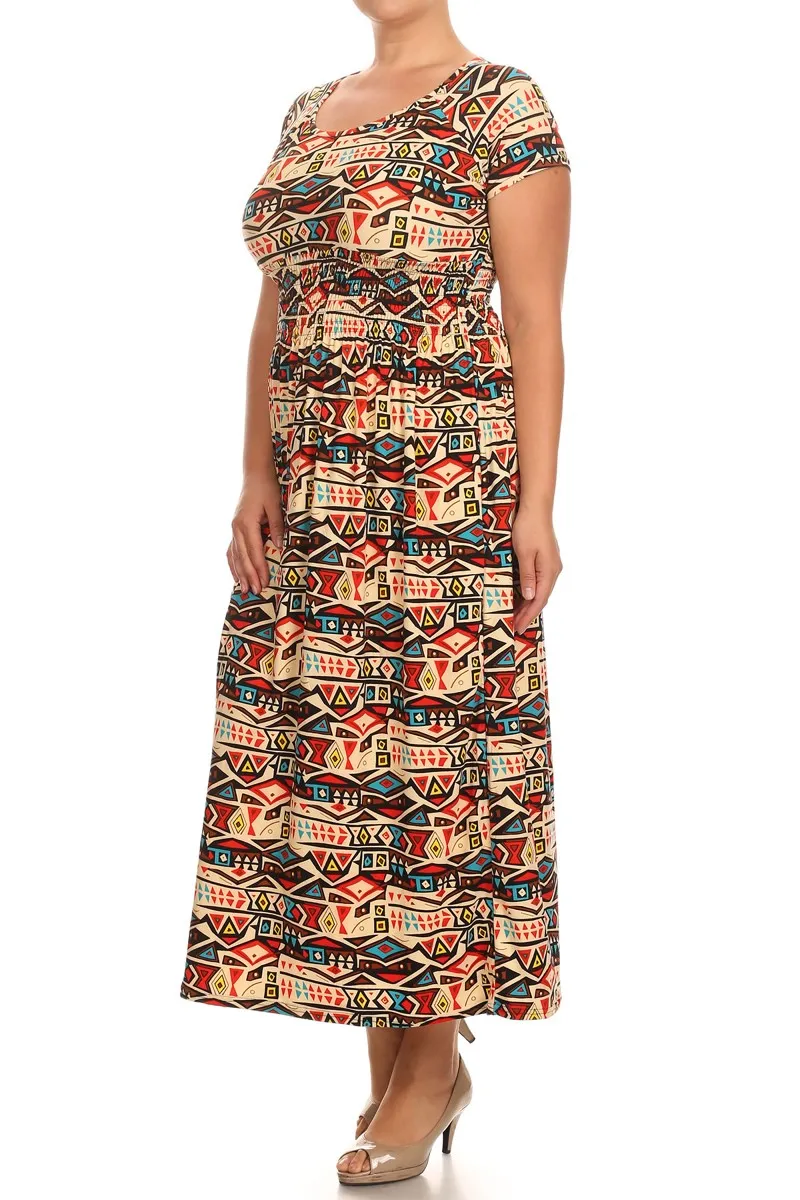 Women's Plus Short Sleeve Print Maxi Home Dresses - Indian Vessels