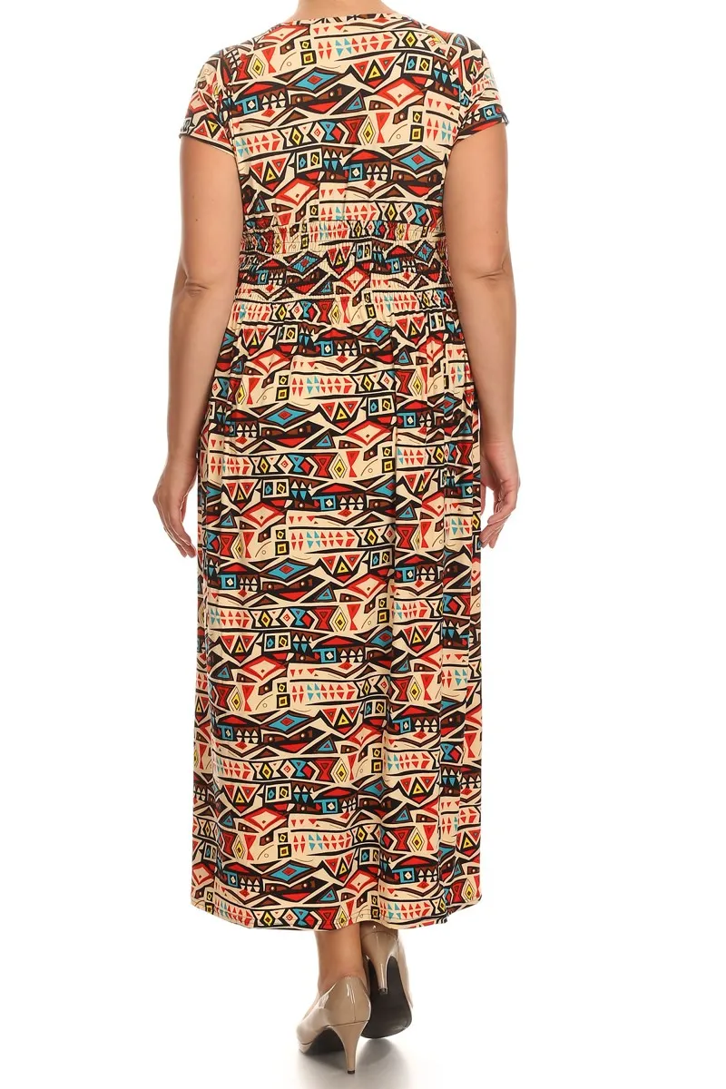 Women's Plus Short Sleeve Print Maxi Home Dresses - Indian Vessels